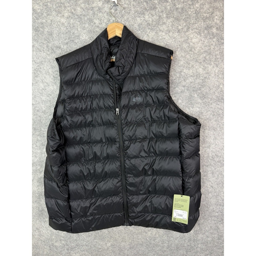 Rei Co-op Puffer Vest Mens 2XL 650 Fill Down Nylon Black Outdoors Full Zip